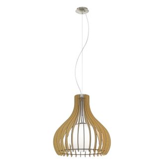 Loops Pendant Ceiling Light Satin Nickel Shade Maple White Wood Glass Bulb E27 1x60W in Metallics