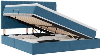 vidaXL with Mattress with Headboard Dark Blue 180 x 200 cm Velvet vidaXL