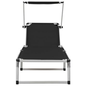 Berkfield Home Beautiful Folding Sun Loungers with Roof 2 pcs Aluminium&Textilen in Black