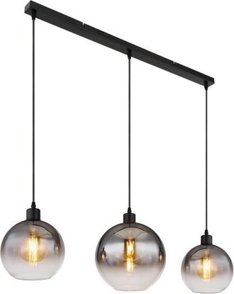 Globo Lighting Lámpara colgante de techo con barra, pantalla de cristal ahumado negro mate, 3 bombillas E27