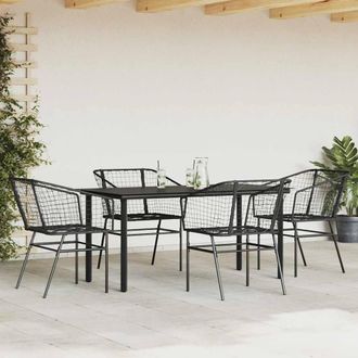 Berkfield Home Beautiful 5 Piece Garden Dining Set Black Poly Rattan Glass