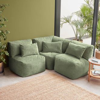 Icon Brand 3pc Noa Bean Bag, 1x Corner, 2x Recliner, Jumbo Cord in Green