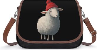 Generic Cute Sheep Wearing Red Hat Small Womens Crossbody Bags Shoulder Handbag with Adjustable Strap for Travel