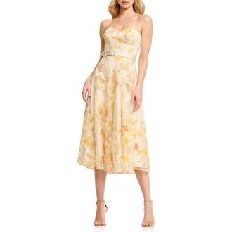 Dress The Population Mabel Strapless Floral Party Dress in Ivory Multi at Nordstrom, Size Xx-Large