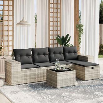 vidaXL Vidaxl - Set De Sof&aacute;s De Jard&iacute;n 6 Pzas Y Cojines Rat&aacute;n Sint&eacute;tico Gris