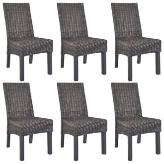 vidaXL Vidaxl - Sillas De Comedor 6 Unidades Rat&aacute;n Kubu Y Madera Mango Marr&oacute;n