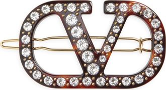 Valentino Garavani VLOGO Signature Crystal Barrette in Silver Multi at Nordstrom