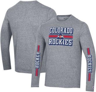 Champion Mens Champion Heather Gray CO Rockies Tri-Blend Dual-Stripe Long Sleeve T-Shirt at Nordstrom, Size X-Large
