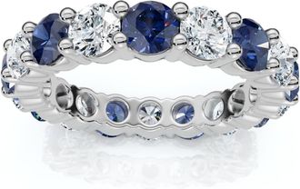 Pompeii3 3Ct Blue Sapphire & Diamond Eternity Ring 14k Gold Lab Grown