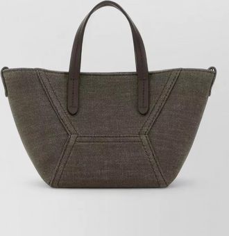 Brunello Cucinelli fabric shoulder bag contrast stitching top handles