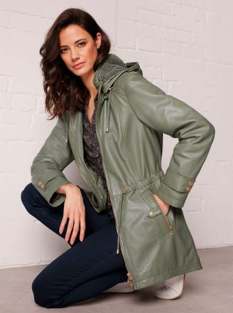 Mainpol Lederjacke MAINPOL, Damen, Gr. 36, gr&uuml;n (khaki), 100% Lammnappaleder, unifarben, Jacken Lederjacke