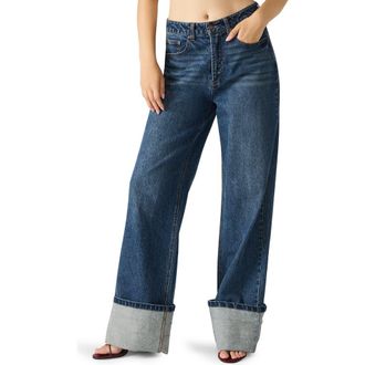 Steve Madden Romona Wide Leg Cuffed Jeans in Midnight Blue at Nordstrom Rack, Size 26