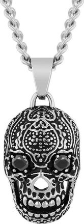 Robert Alton Mens Stainless Steel and Spinel Skull Pendant