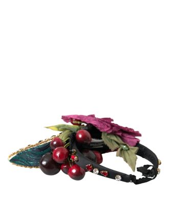 Dolce & Gabbana Womens Red Watermelon Cherry Crystal Hairband Statement Diadem Silk Polyester Nylon Elastane Accessory