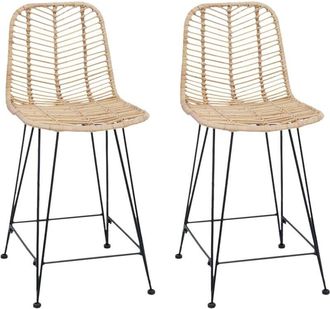 vidaXL Bar Chair 2 pcs Natural 44.5 x 54.5 x 97.5 cm Rattan and Iron vidaXL