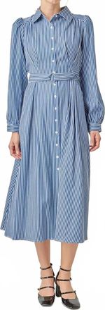English Factory Striped Shirt Midi Dress In Blue