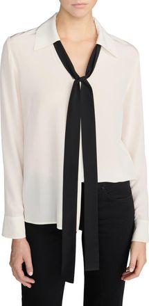 Frame Denim The Contrast Tie Silk Shirt in Cream at Nordstrom, Size X-Large