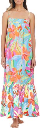 Bleu Rod Beattie Shirred Bow Back Tiered Maxi Cover-Up Sundress in Multi Pink at Nordstrom, Size Medium