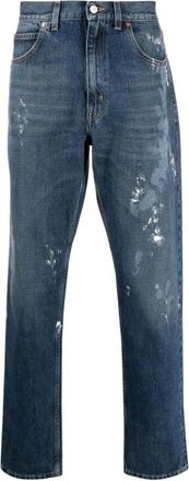 Martine Rose Straight Fit Jeans, male, Blue, S, Paint Splatter Straight Leg Jeans
