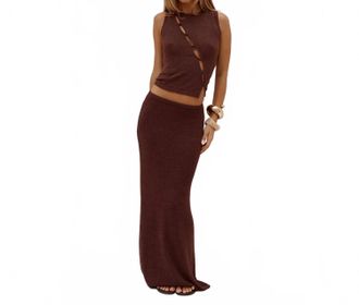 Runaway The Label Gemini Fishtail Maxi Skirt In Chocolate