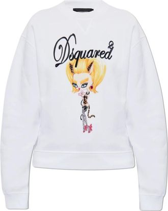 Dsquared2 Sweatshirt met print en applicaties - Dames - Sweatshirts - Wit - XS - Hoodies & sweatvesten