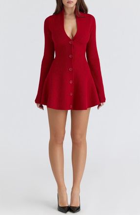 House of CB Aubrey Long Sleeve Wool Blend Sweater Minidress in Red at Nordstrom, Size X-Small