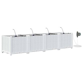 Berkfield Home Garden Planters with Water Irrigation System 4 pcs White