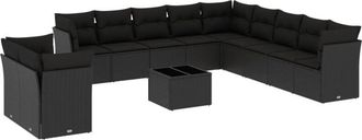 vidaXL Set De Sof&aacute;s De Jard&iacute;n 12 Piezas Cojines Rat&aacute;n Sint&eacute;tico Negro Vidaxl