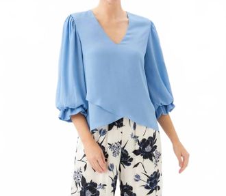 Karen Kane Layered Sleeve Asymmetric Top - Petite In Chambray