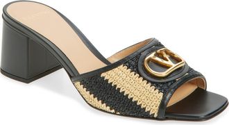 Valentino Garavani VLOGO Slide Sandal in Natural/Black at Nordstrom, Size 10.5Us