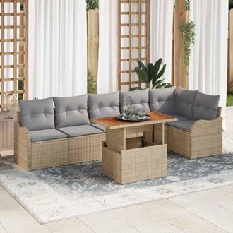 vidaXL Conjunto De Sof&aacute; De Jard&iacute;n 7 Pcs Beige Polirat&aacute;n Vidaxl