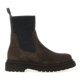 Brunello Cucinelli Schoenen, Dames, Bruin, 38 EU, Suède, Suède Laarzen met Monili