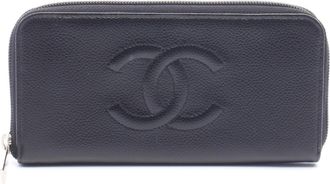 Chanel Black Grained Calfskin Long Wallet (Bi-Fold) (Pre-Owned)