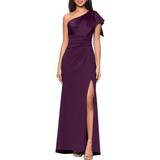 Betsy & Adam One-Shoulder Ruched Gown in Plum at Nordstrom, Size 10