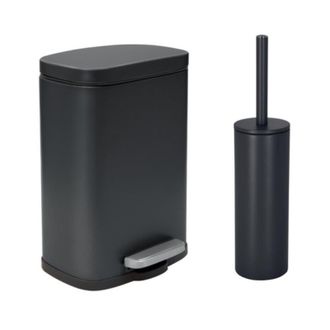 Spirella Juego De Papelera Con Pedal Y Escobilla 5l Akira Negro Mate Spirella