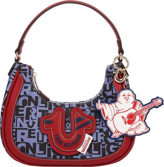 True Religion Graphic Horseshoe Hobo Bag with Buddha Charm and Logo Print