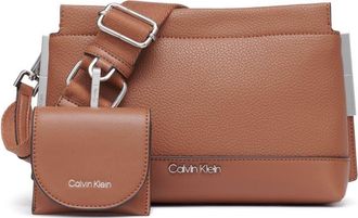 Calvin Klein Bianca Womens Triple Compartment Crossbody Shoulder Bag with Three Compartments, caramel, One Size