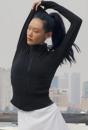 Alo | Airbrush Corset Full Zip Jacket in Black, Size: Medium