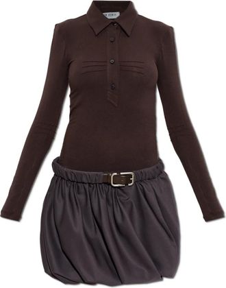 The Attico Jurk met ceintuur - Dames - Korte kleedjes - Bruin - 2XS - Wol - Kleedjes