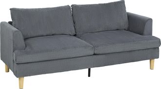 OEM Sof&aacute; De 3 Plazas Tapizado En Pana Acolchado Grueso De Muelles Asiento Ancho 2 Almohadas 188x80x86 Cm Gris Oscuro