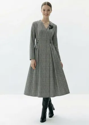 Exquise Notched Lapel 3/4 Sleeve Dress in Black-White at Nordstrom, Size Medium