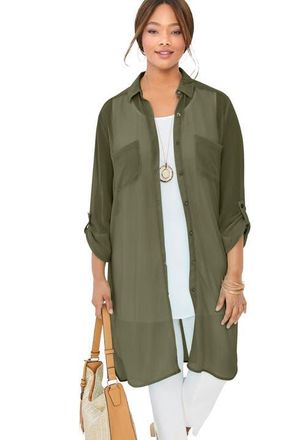 Jessica London Sheer Georgette Mega Tunic in Dark Olive Green at Nordstrom, Size 36