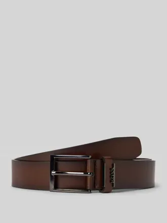 HUGO BOSS Lederg&uuml;rtel mit Label-Applikation aus Metall in Mittelbraun, Gr&ouml;&szlig;e 100