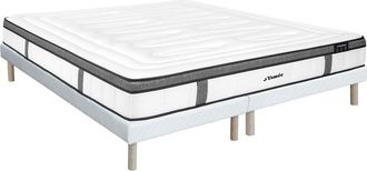 Vente-Unique Conjunto 180 x 200 cm somier tapizado + colch&oacute;n h&iacute;brido de muelles ensacados 7 zonas y viscoel&aacute;stica - 30 cm de grosor - OLIANE de YSM&Eacute;E