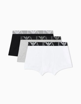 Emporio Armani Mens Emporio Armani 3-Pack Mens Boxers with Bold Monogram Logo Waistband - Black/Light Melange Grey/White - Size: 35/34/32/9.5/13/12.5/12/11.5/11/9/1