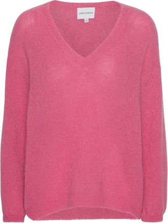 Americandreams Silja V Neck Knit - Dames - V-hals truien - Roze - S - Wol - Truien & Vesten
