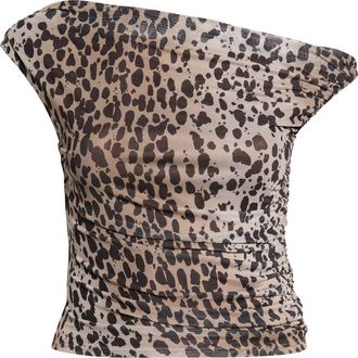 Open Edit Cap Sleeve Mesh Top in Tan Brown Leopard Spot at Nordstrom, Size Xx-Small