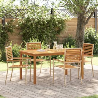 Berkfield Home 5 Piece Garden Dining Set Beige Poly Rattan Acacia