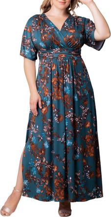 Kiyonna Vienna Maxi Dress in Teal Blue Asters at Nordstrom, Size 0X
