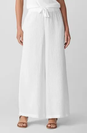 Eileen Fisher Wide Leg Organic Cotton Ankle Pants in White at Nordstrom Rack, Size X-Small